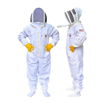 Cotton Beekeeping Suit, Full Body Beekeepers Protective Gear with Fencing Veil Hood, Elastic Cuffs & Breathable Fabric, With Two Pairs of Gloves (2XL) - style: 2xl