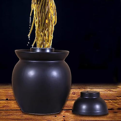 Traditional Chinese Pickle Jar Ceramic Jar with Lid, Fermentation Kit Crock with Water Seal Airlock Lid, Fermentation Jar for Pickles, Kimchi, Sauerkraut,Paocai Jar Black-1.5Kg - color: Black-1.5kg, size: 1.5Kg