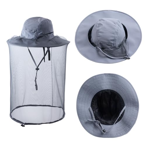 Mosquito Netting Bee Keeper Hat,Garden Bug Gnats Face Cover Head Net Veil Costume Dog Grooming Cap for Women Men Fishing - color: Dark Grey