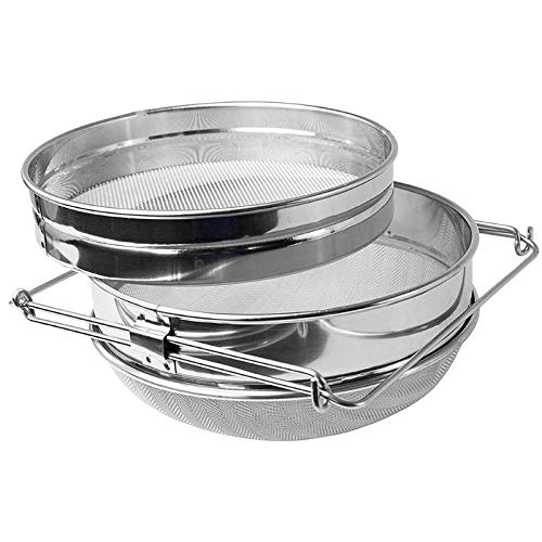 Mr.Bee Honey Harvesting Beekeeping Starter Tool Kit Set of 5 Double Sieve Stainless Steel Honey Strainer, Frame Holder, Uncapping Fork, Honey Gate Extractor and Queen Catcher for Beekeeping Supplies