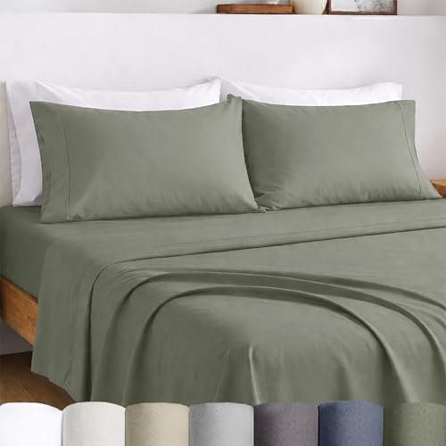California Design Den Deep Pocket Queen Sheet Set - Certified 100% Egyptian Cotton, Lightweight, Crisp Percale Bed Sheets Queen Size Egyptian Cotton Set, Durable Luxury Bedding (Sage Leaf) - color: Sage Leaf, size: Queen