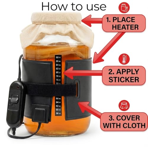 Kombucha Heating Wrap for Homebrew Heating - Fermentation Heating Pad with - Kombucha Warmer - Wrap Around Heater for making Kombucha and other Brews with Thermometer (HEATING PAD + WRAP) - color: HEATING PAD + WRAP