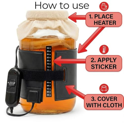 Kombucha Heating Wrap for Homebrew Heating - Fermentation Heating Pad with - Kombucha Warmer - Wrap Around Heater for making Kombucha and other Brews with Thermometer (HEATING PAD + WRAP) - color: HEATING PAD + WRAP