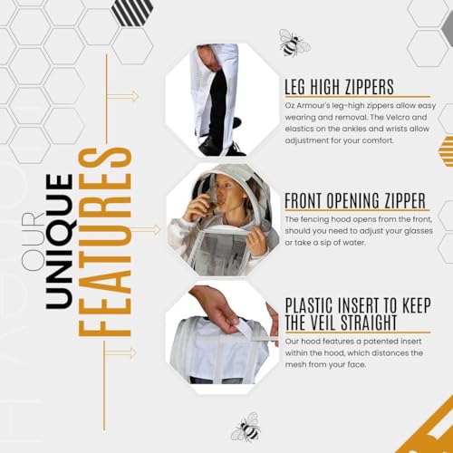 3 Layer Ventilated Bee Suit for Men & Women, Sting Proof Beekeeping Suit with Fencing & Round Veil, Professional Beekeeper Suit & Gear (L) - size: Large