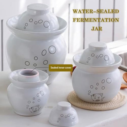 Simple Fish Pattern Pickle Jars, Traditional Water-Sealed Fermentation Crock, Household Ceramic Storage Containers, Decorative Furniture(3.5kg/123.4oz) - size: 3.5kg/123.4oz