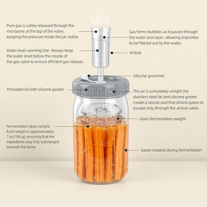 32oz Fermentation Jar Kit with Fermenting Weights and Airlock Lids, Wide Mouth Glass Jars with Scale Mark for Making and Storing Sauerkraut, Pickles (Pack of 4) - size: 32oz * 4pack