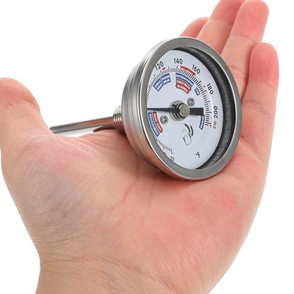 304 Stainless Steel Threaded Dial Thermometer for Wine Brewing, 2-inch Bimetallic Brewing Pot Temperature Gauge, Corrosion-Resistant Craft Wine Kettle Thermometer