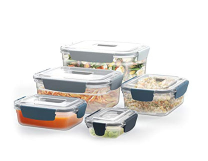 Joseph Joseph Nest Lock Plastic BPA Free Food Storage Container Set with Lockable Airtight Leakproof Lids, 10-Piece, Sky - color: Blue, size: Rectangular, style: 10pc