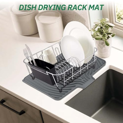 GUUKIN Dish Drying Mat, 17.7" x 11.8 " Drying Matt Kitchen Counter, Dish Drying Rack Mat, Easy Clean Pad for Countertop Protection, Multi-Functional Use (Grey) - color: Gray, size: 17.7" x 11.8"x 0.87"