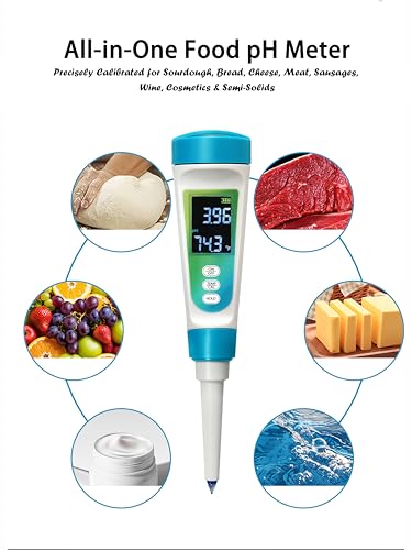 Food pH Tester for Fermenting – Digital pH Meter for Food pH 0-14(±0.05), Dual-Sensor ATC 32-140 ℉, Back-Lit LCD, pH Meter for Brewing, Sourdough, Meat, Semi-Solid/Liquid, Battery Pre-Installed