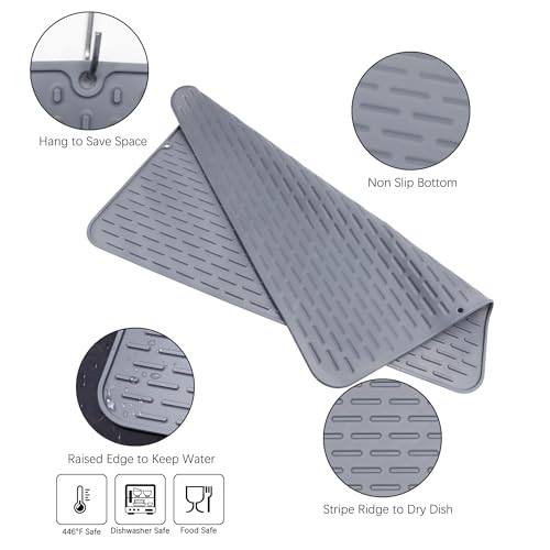 To encounter Silicone Dish Drying Mat - Extral Large 24" x 18" - Set of 2 Flexible Rubber Drying Mat, Heat Resistant Silicone Trivet, Countertop Mat, Dish Draining Mat, Sink Mat - size: 24" x 18"