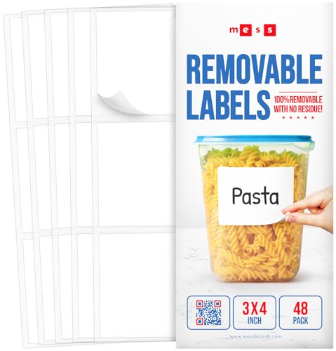 Removable Dry Erase Labels 3x4in 48pk, Reusable White Jar Pantry Stickers | Freezer and fridge safe, waterproof, wipe clean with marker, no residue, large size, pantry, jars, totes, meal prep, closet - style: 3x4"