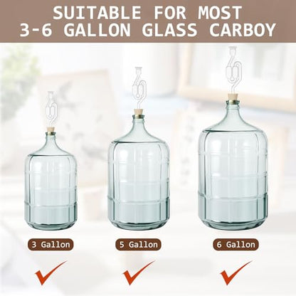 Ziliny 6 Pcs Bubble Airlock Set Include 2 Tapered Cork Stoppers 2 Drilled Fermentation Corks and 2 Twin Bubble Airlock for Most 3 5 6 Gallon Glass Carboy Wood Wine Bottle Stoppers for Home Brewing