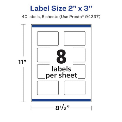 Avery Printable Durable White Rectangle Labels, Sure Feed Technology, 2" x 3", Print-to-the-Edge, Waterproof Labels, Laser & Pigment-Based Inkjet Compatible, 40 Total - style: 40 labels