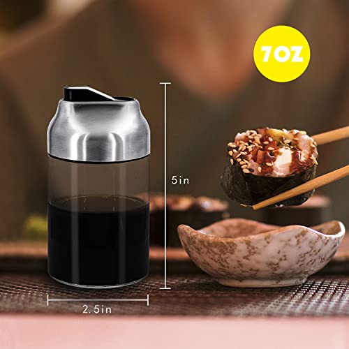Aelga Soy Sauce Dispenser, 7oz Non-Drip Spout Oil and Vinegar Dispenser with Auto Flip Cap, Glass Oil Cruet for Kitchen Cooking - color: Silver, style: 7OZ Set of 1