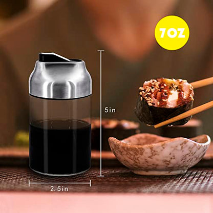 Aelga Soy Sauce Dispenser, 7oz Non-Drip Spout Oil and Vinegar Dispenser with Auto Flip Cap, Glass Oil Cruet for Kitchen Cooking - color: Silver, style: 7OZ Set of 1