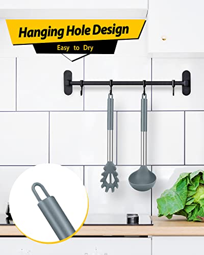 Silicone Pasta Fork and Ladle Spoon Set, Large Non Stick Kitchen Utensils for Cooking,Stirring,Serving Spaghetti, Soup, Sauce (GRAY) - color: Gray