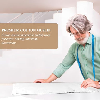 PEASUG 100% Cotton Muslin Fabric,59 inch x 5 Yards Bleached Muslin Fabric by The Yard, Medium Weight Draping Fabrics Suitable for Sewing Embroidery, Garments, Crafts Material-White - color: Bleached, size: 5 Yards