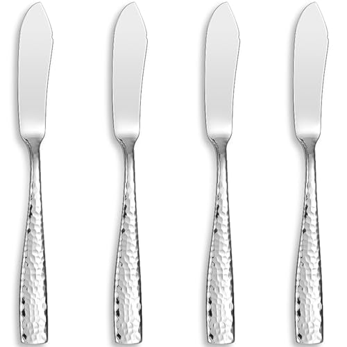 KEAWELL Premium 4-Piece 7" Louis Butter Knives, 18/10 Stainless Steel, Dishwasher Safe (Silver, Louis Hammered)