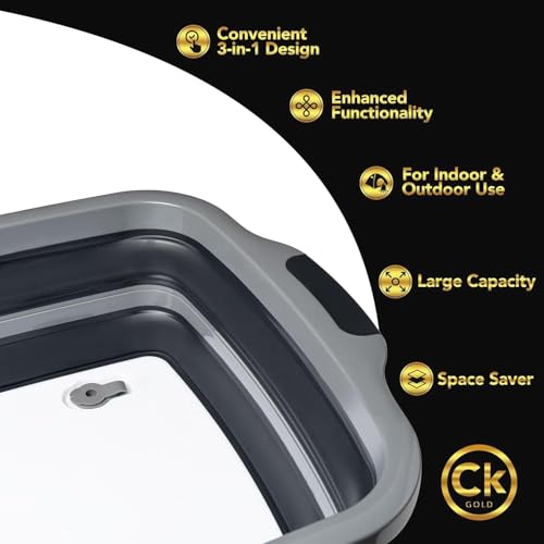 Collapsible BBQ Prep Tub - Includes Cutting Board, LOCKING Lid & Strong Drain Hole for Meal Prep & Marinating | BPA-Free, Food-Grade BBQ & Meat Prep Tubs, Best Grilling Gifts (Black, 8 L) - color: Black, size: 8 Liters