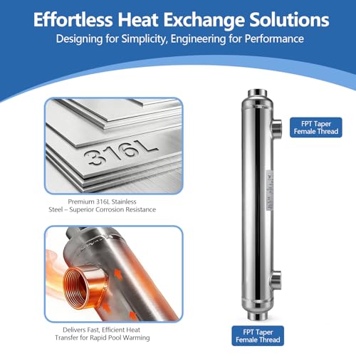 AB 85 kBtu Stainless Steel Pool Heat Exchanger 316L Same Side Ports 1" & 3/4" FPT - size: 85K-S