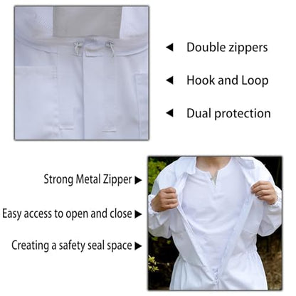 Bee Suit with Veil Hood and Sheepskin Gloves Sting Proof Beekeeping Suit for Men Women Full Body Ventilated Fabric(Medium) - size: Medium