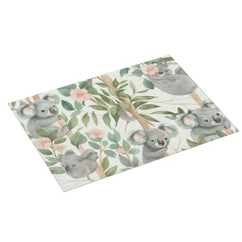 Cute Koala Holding Blossom Branch Dish Drying Mat for Kitchen Counter Microfiber Absorbent Reusable Washable 18x24in - color: Cute Koala Holding Blossom Branch
