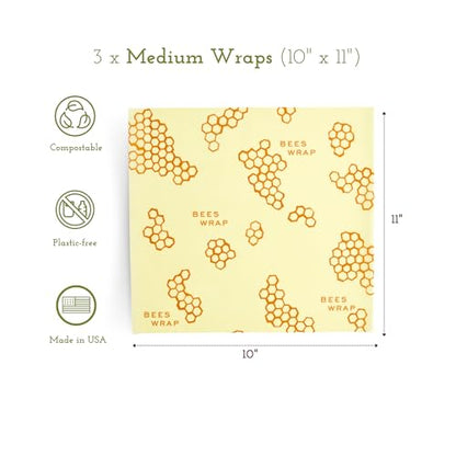 Bee's Wrap Beeswax Wraps for Food - 3 Pack of Medium Beeswax Wraps - Plastic Free Made in USA Reusable Natural Food Wrap - Honeycomb Print - style: Honeycomb Medium 3 Pack