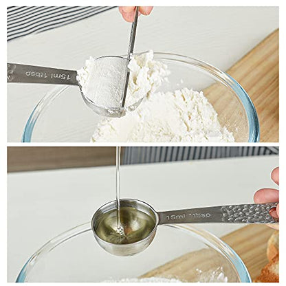 18/8 Stainless Steel Measuring Cups and Spoons Set 10 for Baking & Kitchen, Metric & US Metal 4 Measuring Cups and 5 Measuring Spoons with 1 Leveler - color: Siliver, size: B: Set of 10