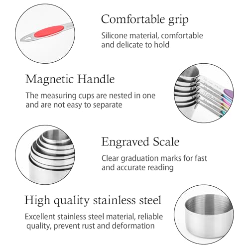 Magnetic Measuring Cups and Spoons Set, 15 Piece Stainless Steel Measuring Cups and Spoons for Measure Dry and Liquid Ingredients (Colorful) - color: Colorful