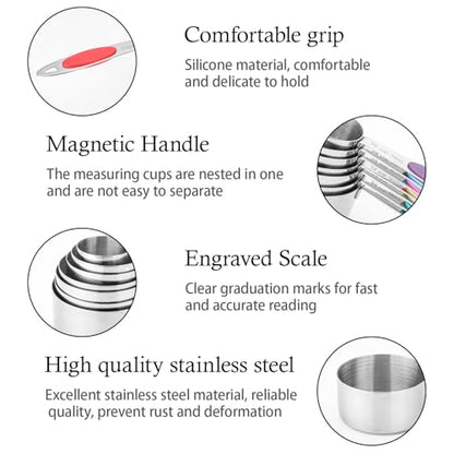 Magnetic Measuring Cups and Spoons Set, 15 Piece Stainless Steel Measuring Cups and Spoons for Measure Dry and Liquid Ingredients (Colorful) - color: Colorful