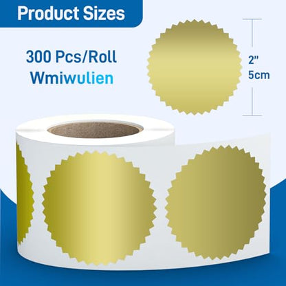300 Pcs 2 Inch Book Embosser Stickers Roll, Wmiwulien 300 Pack Round Gold Embossed Stickers, Blank Self Adhesive Golden Foil Seals Stickers for Embossing Certificates Package Envelope Wafer Metallic - color: Gold-roll