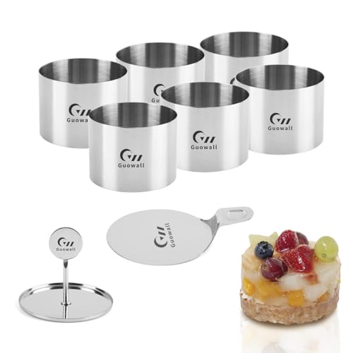 6pcs Seamless Cake Food Mold Cheesecake Stainless Steel Cooking Mousse Rings 3 Inch Round Pastry Cutter for Baking (Includes 6 Rings 1 Pusher and 1 Lifter) - size: 3 inch (6-ring-set)