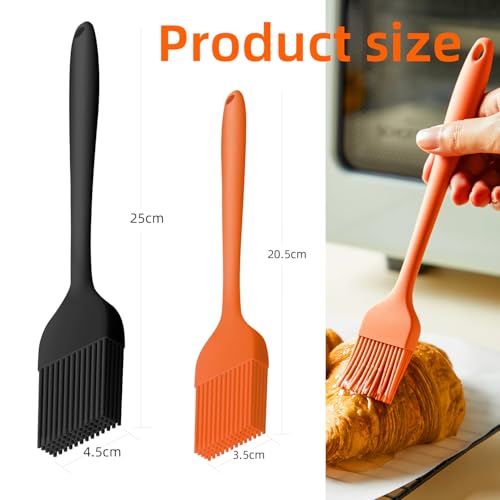 2 Pack Basting Brushes Silicone Heat Resistant Pastry Brushes Spread Oil Butter Sauce Marinades for BBQ Grill Barbecue Baking Kitchen Cooking (Black+Orange)