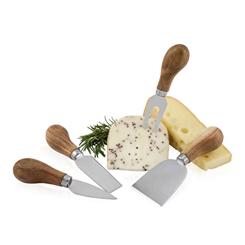 True Gourmet 4-Piece Stainless Steel Cheese Knife Set with Acacia Wood Handles for Charcuterie Board, Includes 3 Knives & 1 Fork, Hosting Essentials - style: Grove