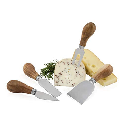 True Gourmet 4-Piece Stainless Steel Cheese Knife Set with Acacia Wood Handles for Charcuterie Board, Includes 3 Knives & 1 Fork, Hosting Essentials - style: Grove