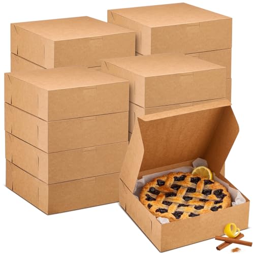 36 Pack Pie Pizza Boxes 9" x 9" x 3" Kraft Square Bakery Boxes for Cookies, Cheesecake, Chocolate Covered Strawberries, Dessert Brown Paper Cardboard Container for Treats - size: 9 x 9 x 3 inches