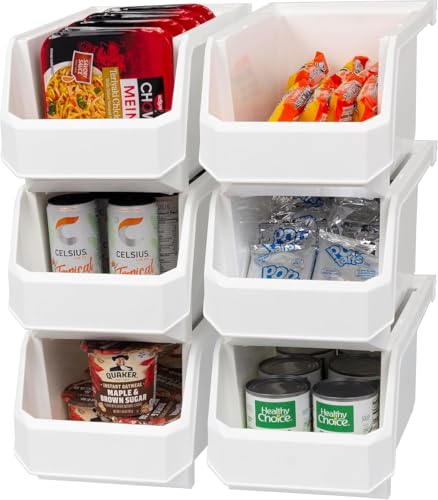 ReadySpace Large Plastic Containers for Organizing and Storage Bins for Closet, Kitchen, Office, Pantry, 375 x 203 x 178 Mm, White, 6 Count - color: White, size: Large, 6-Pack