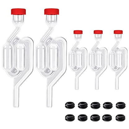 Zazolyne 5Pack Fermentation Airlock,Twin Bubble Fermenting Improved High Transparency S Shape with 10pcs Grommets Drilled 3/8’’ Hole