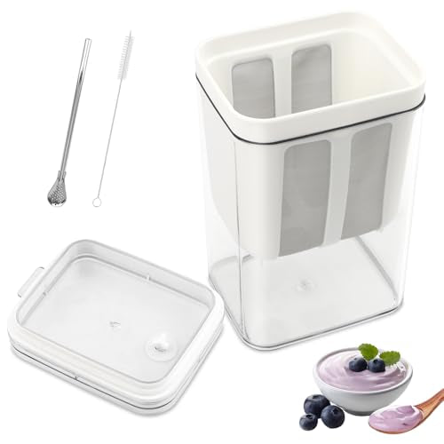 Greek Yogurt Strainer 1800ML, Reusable with Stainless Steel Fine Mesh Bag & Lid, Whey Separator for Yogurt, Soybean Milk, Nut Milk (1800ml) - size: 1800ml