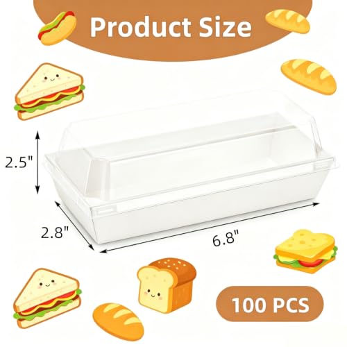 Dicunoy 100 Pack Sandwich Boxes with Clear Lids, Paper Food Boxes, Rectangle To Go Food Tray for Sushi, Swiss Roll Cake, Sandwich, Cookie, Fruits, Hot Chocolate Bombs, Hot Dog
