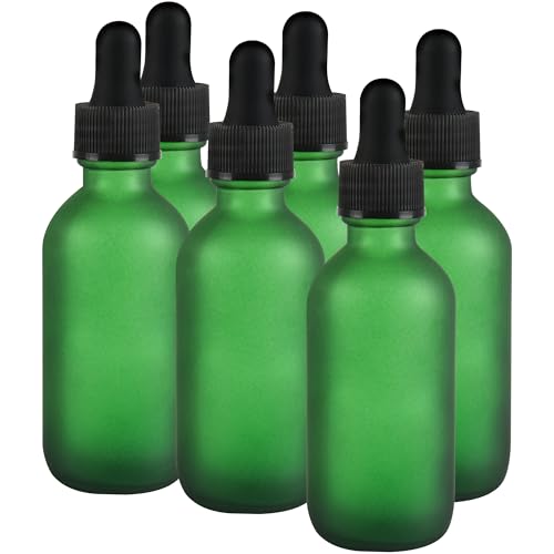 NOOEEISS 6 Pcs, 2oz Dropper Bottle, Green Glass Eye Dropper Bottle, Tincture Bottles with Dropper, Pretty Finish, Leak-Proof Design, Stronger Suction for All Kinds of Mixed Liquids - color: Green Frosted, size: 2oz-6Pack