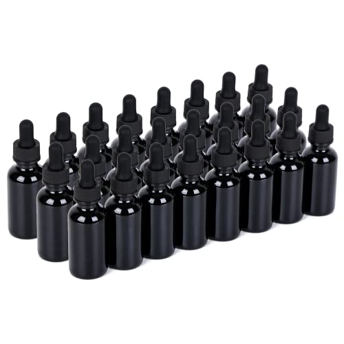 1 oz UV Resistant Dropper Bottle 24 Pack Black Glass Boston Bottles 30ml with Eye Droppers Black Caps for Essential Oils, Perfume, Leak Proof Travel Bottles for Liquids - color: UV Black, size: 1 oz, 24 pack