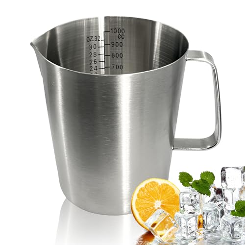 Stainless Steel Measuring Cups, 1000ml 32oz Metal Measuring Cup with Handle, Dual Scale Marking (ML & OZ), Large Mouth Easy Pour, Dishwasher & Freezer Safe for Baking, Cooking, Liquid Measurement - size: 1000ml (32oz)