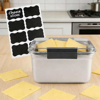 Cheese Container for Refrigerator,Cheese Stainless Steel Container with Lids,Deli Meat Saver, Non Toxic Airtight Storage Container for Stackable Sliced Grated,Shredded,Cheddar Cheeses Holder-Big - size: Large