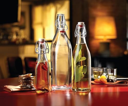 Bormioli Rocco Swing 17 oz. Square Swing-Top Glass Bottle with Airtight Seal and Metal Clamp for Drinks, Juices, Wine, or Dressings, Single Bottle - size: 17 Ounces