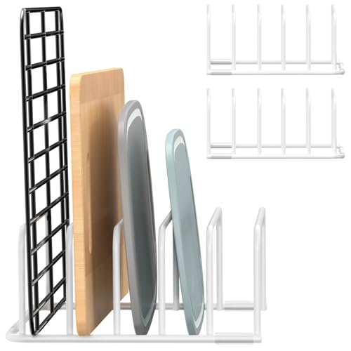 Fikoksol Cutting Board Organizer and Baking Sheet Rack, [2-Pack] White Heavy Duty Metal Cookie Sheet Organizer for Cutting Board Storage & Plate Holder for Cabinet, Tray Dividers for Cabinets - color: 2Pcs, White