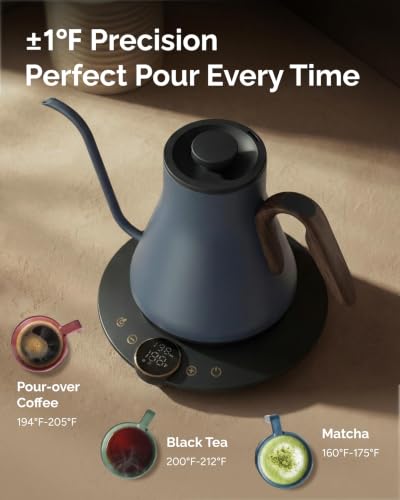 INTASTING Gooseneck Electric Kettle, ±1℉ Temperature Control, Stainless Steel Inner, Quick Heating, for Pour Over Coffee, Brew Tea, Boil Hot Water, 0.9L (Navy Blue) - color: Navy Blue