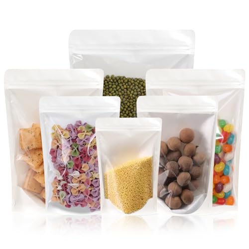 100 PCS Resealable Packaging Bags for Small Business，Kraft Bags With Window Clear Fornt Heat Seal Sealable 7"x10"Paper Zipper Stand Up Pouches Nut Bag Coffee Cookie Herb Food Bakery Storage - size: 7X10 INCH
