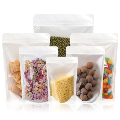 100 PCS Resealable Packaging Bags for Small Business，Kraft Bags With Window Clear Fornt Heat Seal Sealable 7"x10"Paper Zipper Stand Up Pouches Nut Bag Coffee Cookie Herb Food Bakery Storage - size: 7X10 INCH